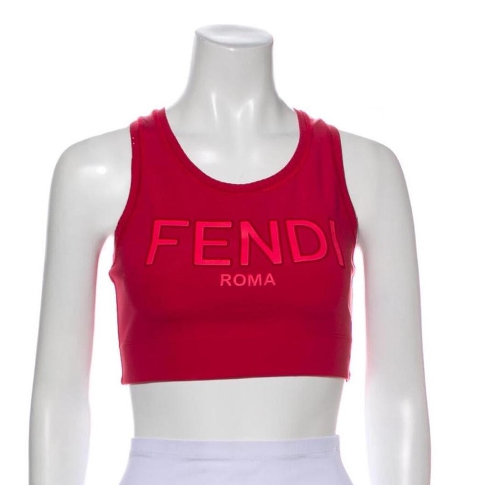 Authentic Fendi Roma Logo Performance Sports Bra in Red